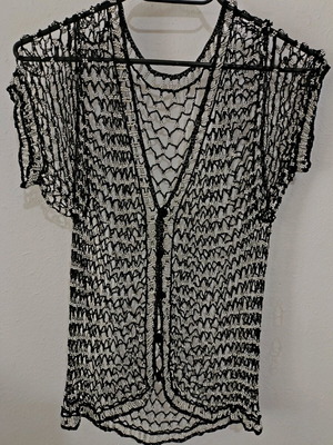 Knitted cardigan like new with silver beads and short sleeves
