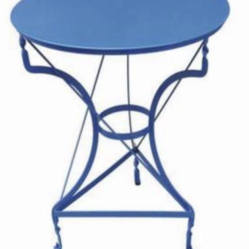 Metal tables used, set of three blue