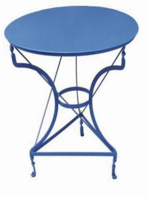 Metal tables used, set of three blue