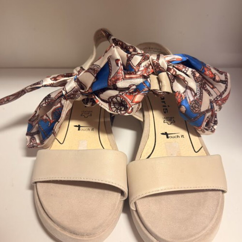 Tamaris sandals with scarf tie, beige, size 38