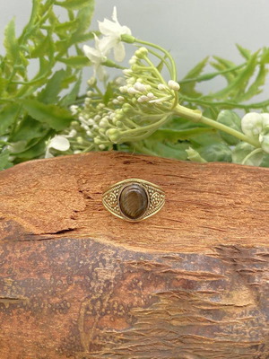 Tiger's Eye Crystal Brass Ring