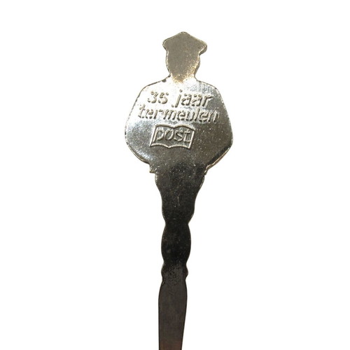 Vintage Dutch silver-plated postman spoon commemorating 35 years service