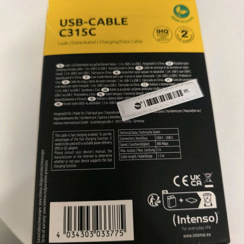 Intenso USB-C to USB-C Cable C315C 1.5m New Fast Charge PD/QC