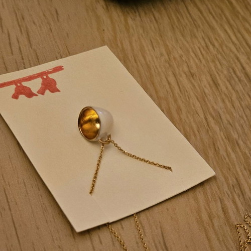 Cup necklace white silver 925 with 18k gold plating and enamel new unworn
