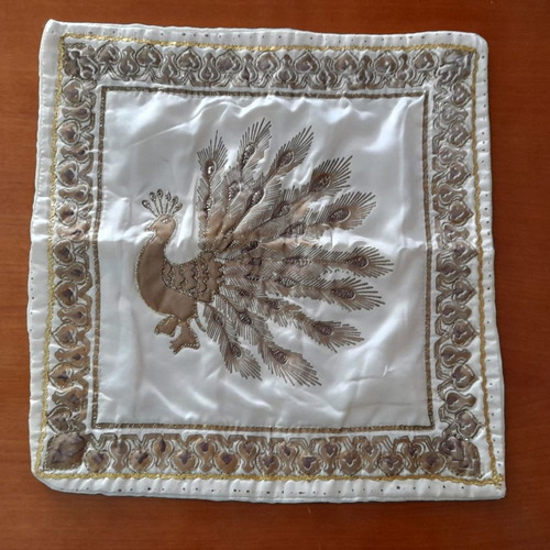 Set of two embroidered peacock sofa pillows