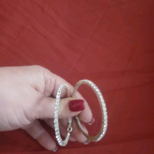Hoop earrings like new, silver with zircon