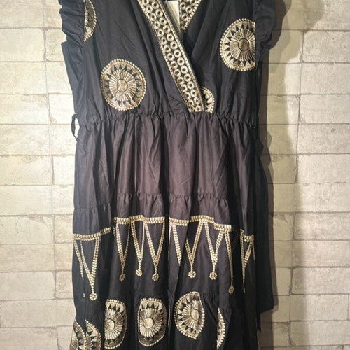 Sweet Miss embroidered black dress new with gold details, size L