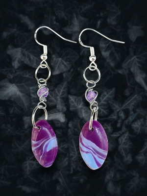 Oval earrings new with purple-blue marble effect, hypoallergenic