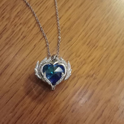 Blue heart pendant necklace, stainless steel