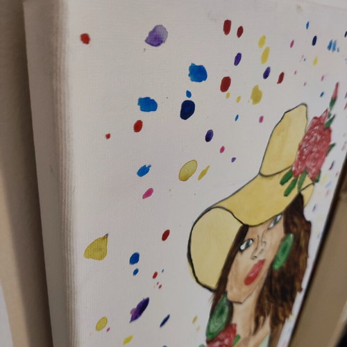 Handmade Acrylic Canvas Paintings Collection like new, multicolor