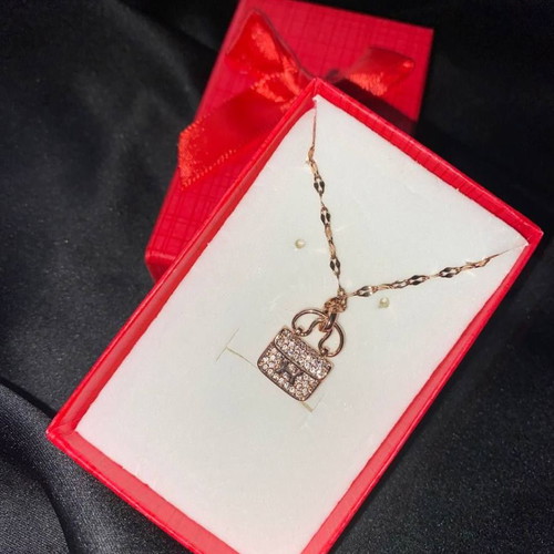 Necklace new stainless steel pink gold tone with bag design