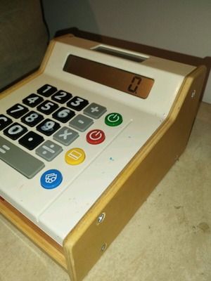 Wooden children's toy cash register used