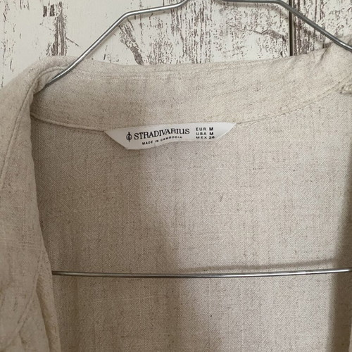 Stradivarius Cotton Blend Midi Shirt Dress Size M Like New Beige
