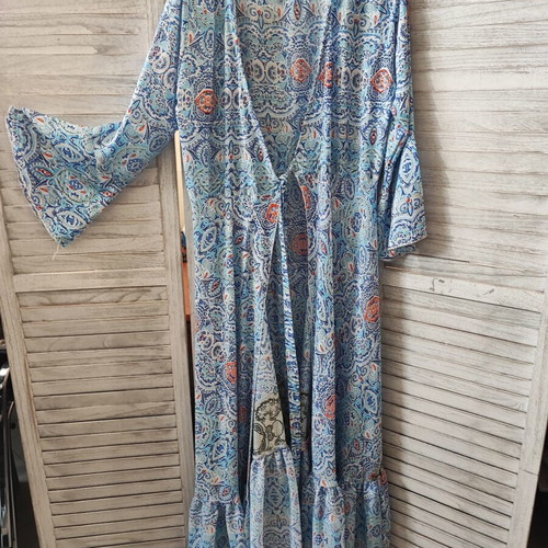 Rima Beachwear long kimono wrap dress, sky blue