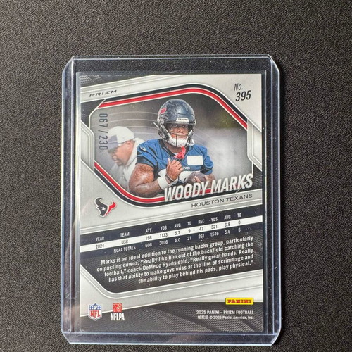 Woody Marks 2025 Panini Prizm Blue Cracked Ice /230 Texans RC like new