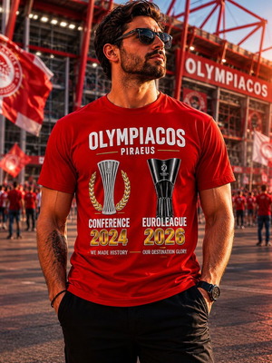 Ολυμπιακος 2026 κόκκινο T shirt καινούργιο, βαμβακερό