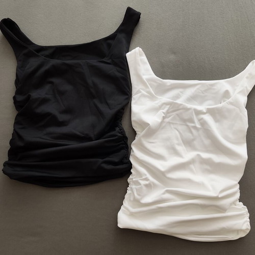 Women's fitted top with square neckline, new, set of 2 black and white
