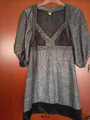 JLO Mini Shiny Dress with Puff Sleeves Size S Like New