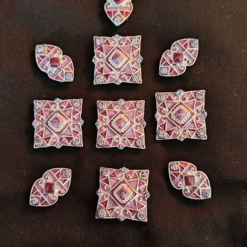 Clothing jewelry with silver cloisonné technique, new
