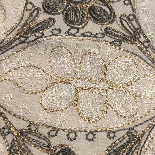 Tablecloth and table runner set with black and white embroidery