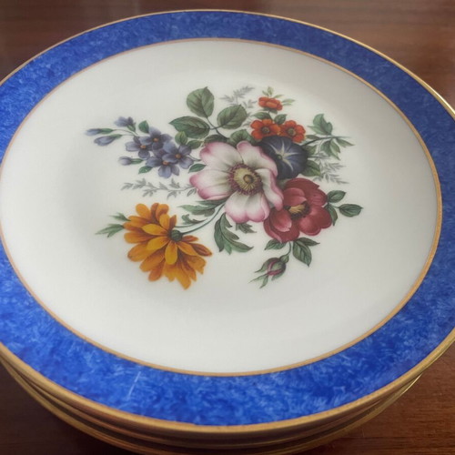 Scherzer Bavaria porcelain plate set cobalt blue floral mint condition