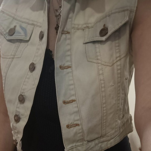 Pink Woman sleeveless denim vest like new, size S, blue