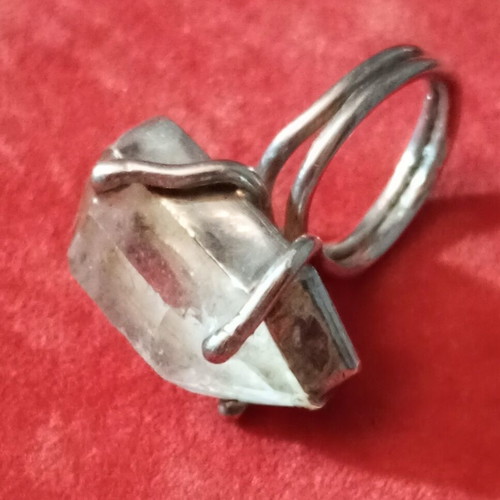 Silver 925 ring with rose quartz like new, stone length 3cm - 1cm