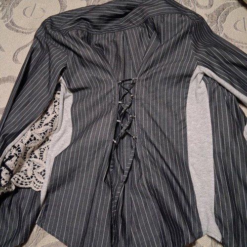 Elisa Cavaletti gray blouse like new with back drawstring
