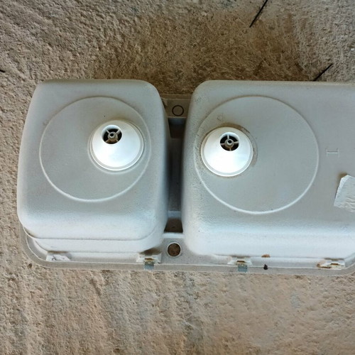 Double kitchen sink with faucet