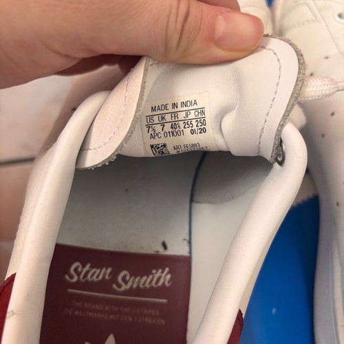 Adidas Stan Smith sneakers used, white with burgundy detail