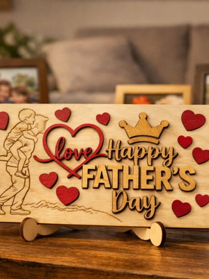 Ξύλινη πινακίδα Happy Father’s Day καινούργιο, χειροποίητο δώρο για μπαμπά