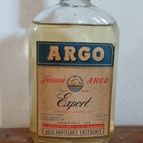 Argo Export Tsipouro vintage bottle by A. Apostolaki, like new