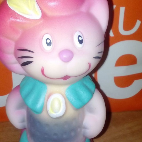 Vintage rubber doll used, pink shoed cat collectible