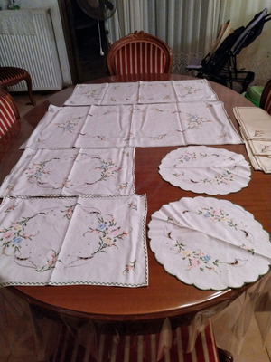 Handmade set of 6+3 table runners used