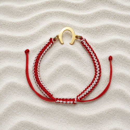 Handmade macrame martaki bracelet with stainless steel horseshoe new, white and red