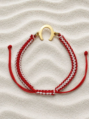 Handmade macrame martaki bracelet with stainless steel horseshoe new, white and red