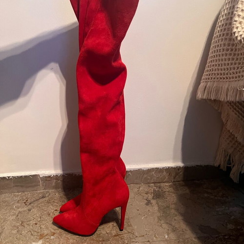 Sante red suede boots like new, 10 cm heel