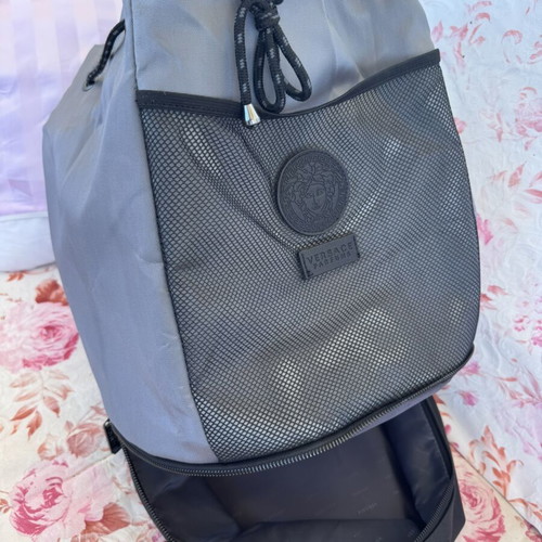 Versace backpack, large with mesh front pocket, black and grey
