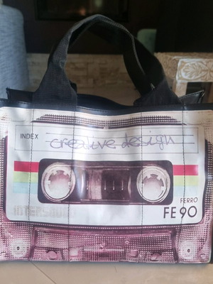 Bag with vintage cassette design like new, black