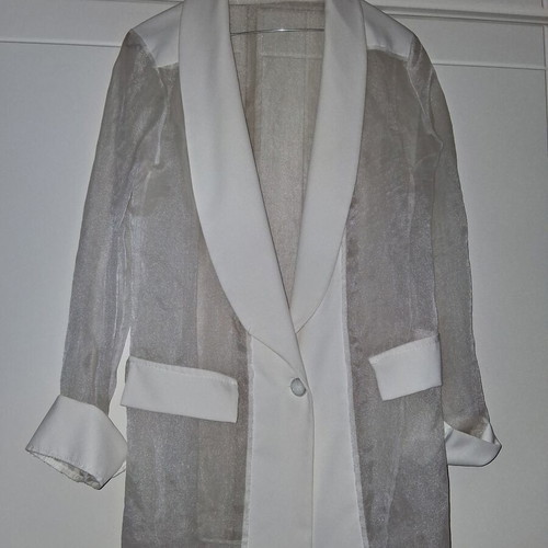 Long jacket like new, thin transparent with satin details