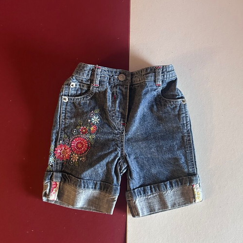 Mothercare baby girls denim shorts with floral embroidery like new, 3-6 months