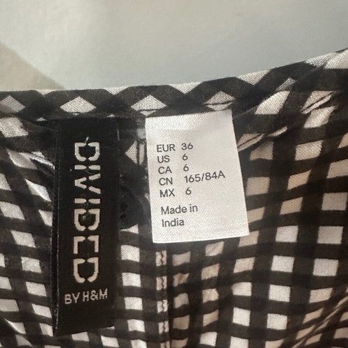 H&M Divided black and white check dress with straps and buttons, size S