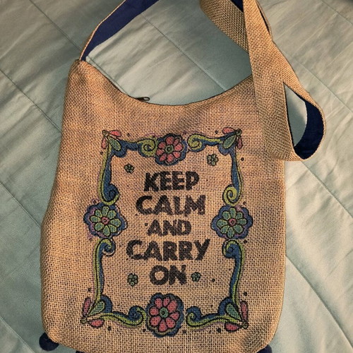 Summer crossbody bag like new linen with print and blue pom poms