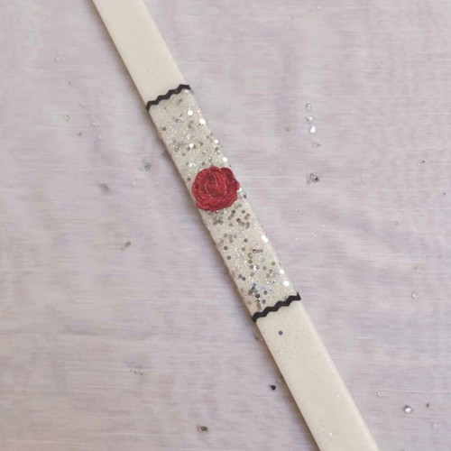 White candle with red clay rose new