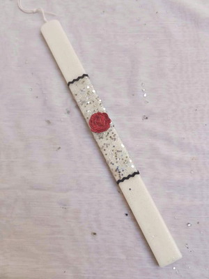 White candle with red clay rose new