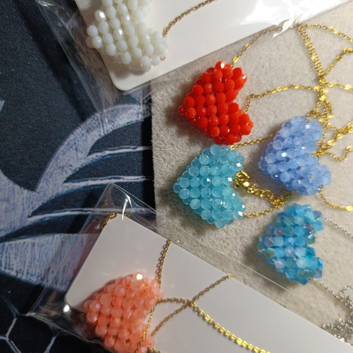Set of 6 handmade heart necklaces with crystals