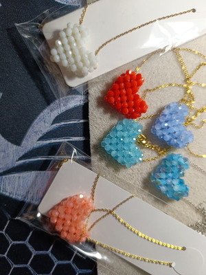 Set of 6 handmade heart necklaces with crystals