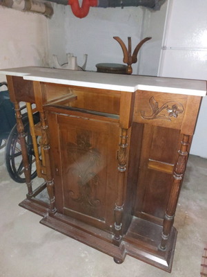 Antique furniture used with carved wood and marble top