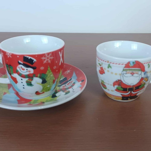 Christmas cup set with 2 small cups and 1 saucer as set
