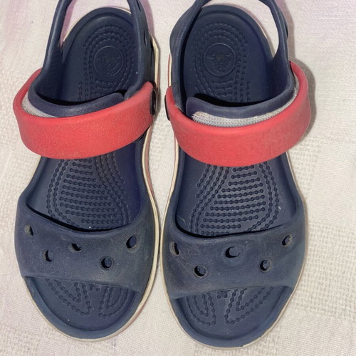 Crocs Crocband sandals used, blue and red, sizes 27-28